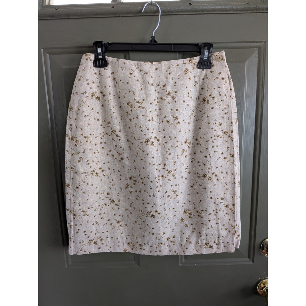 Vintage Jones New York Beige Floral 100% Linen Pencil Skirt